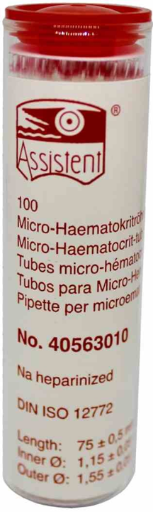 75mm Micro Hematocrit tubes (Red) Hep (100)