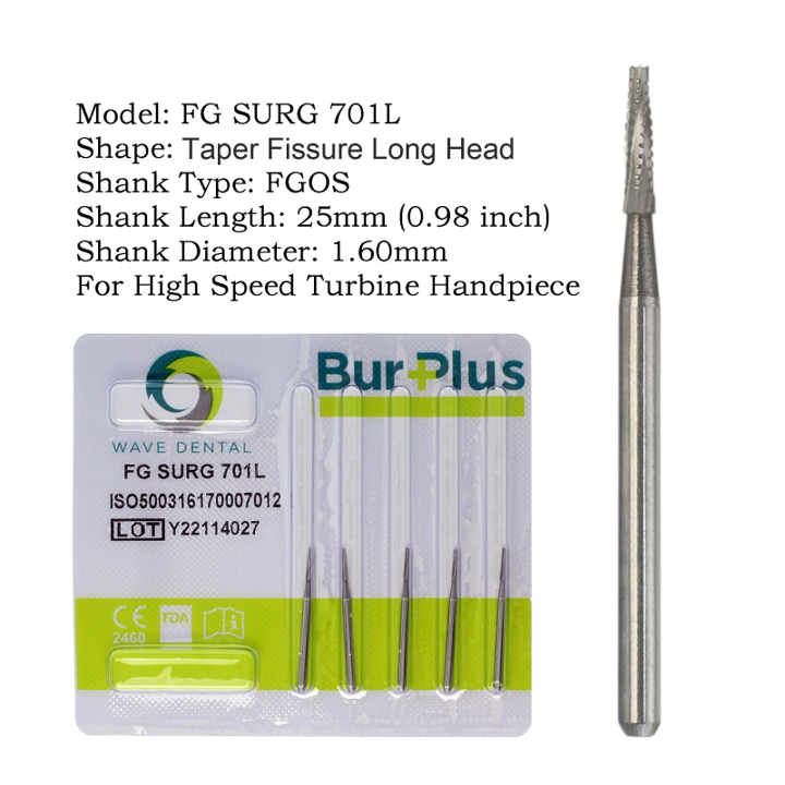 Dental Carbide Bur FG701L 19mm (Pack of 5)