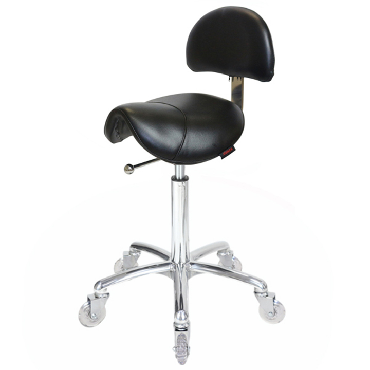 Saddle Stool with Back - Black Upholstery