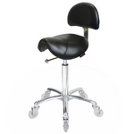 Saddle Stool with Back - Black Upholstery
