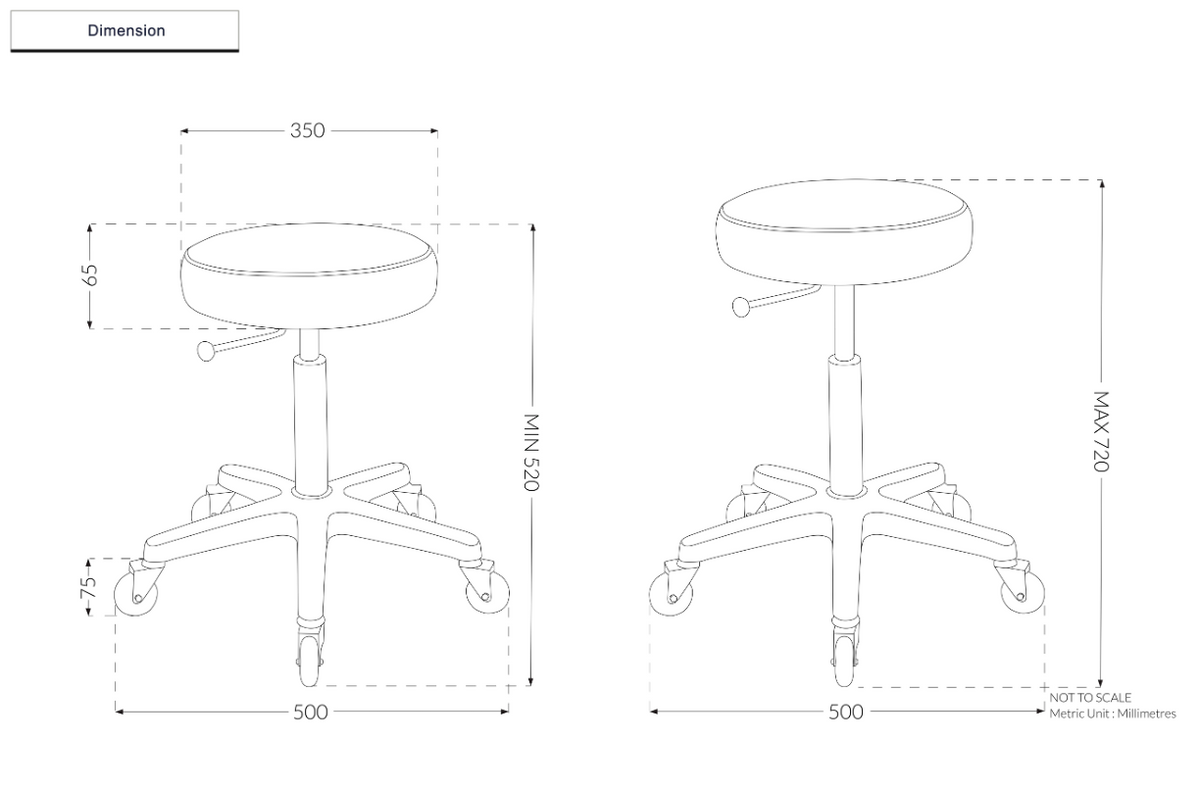 Flat Stool in Black with Alloy Base and Back Support