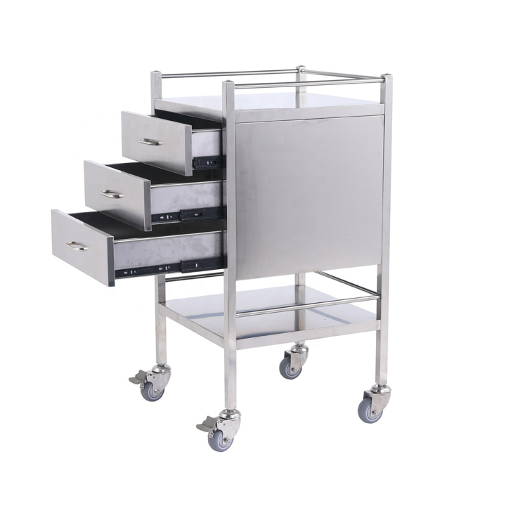 S/S Trolley - Single - 3 Drawer - 50x50x90
