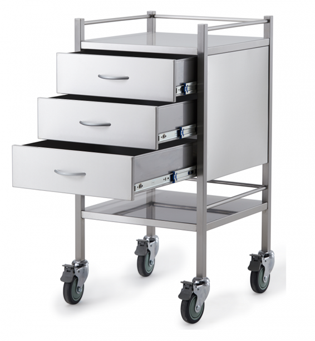 S/S Trolley - Single - 3 Drawer - 50x50x90