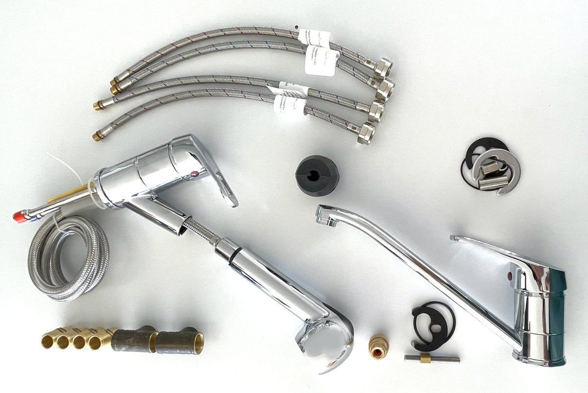 Plumbing set for Tubs - 1 X Mixer Tap Set 1 X Shower Mixer Tap set and brass fittings / includes drain