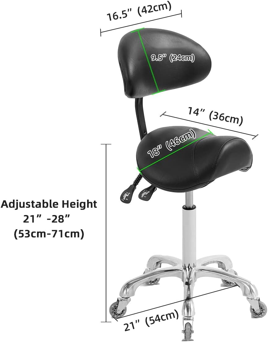 Saddle Stool with Back - Black Upholstery