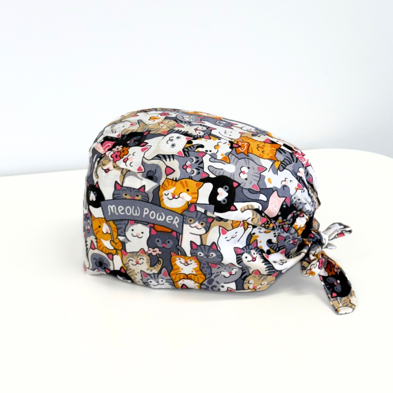 Unisex Printed Scrub Cap - Meow Power