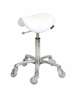 Stool - Saddle - White Upholstery - Chrome Base and Click'nClean Wheels 00001 00001
