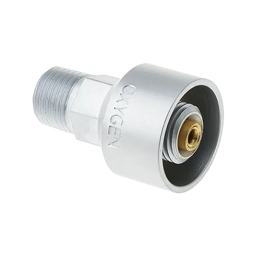 Oxygen supply valved outlet fitting