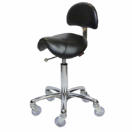 Saddle Stool with Back - Black Upholstery
